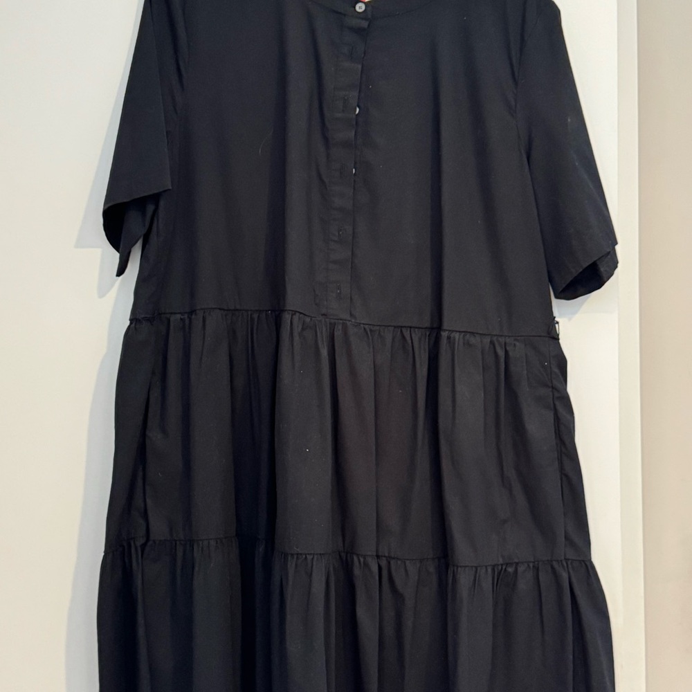 Like New! J. Crew Tiered Knee Length Cotton Button to Waist Dress Pockets Sz XL